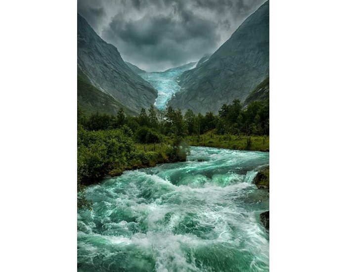 The melting Briksdalsbreen Glacier in Norway